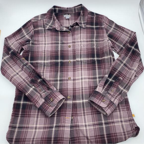 Carhartt Shirt Women’s Medium Fairview Western Plaid Purple & Brown Gorpcore - Picture 2 of 9
